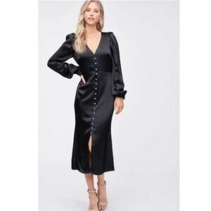 En Saison Black Buttoned V-Neck Viscose Dress . Size Xs